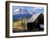 Barn and Mount Adams, Trout Lake, Washington, USA-William Sutton-Framed Photographic Print