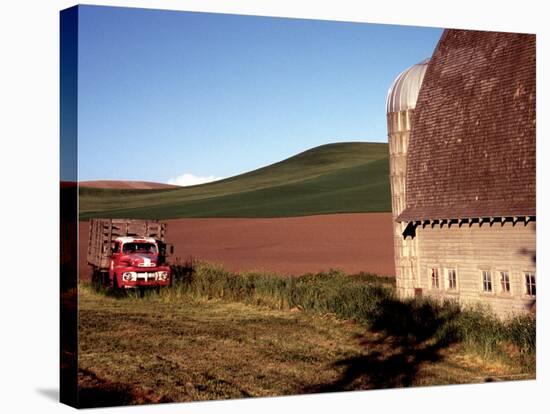 Barn and Truck in Palouse Area, Washington, USA-Janell Davidson-Stretched Canvas