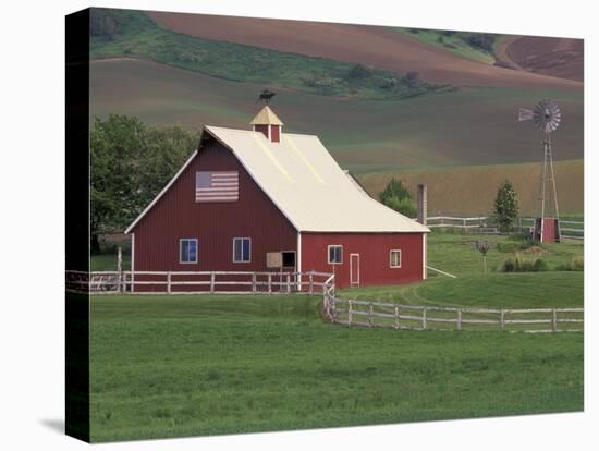 Barn and Windmill in Colfax, Palouse Region, Washington, USA-Adam Jones-Stretched Canvas