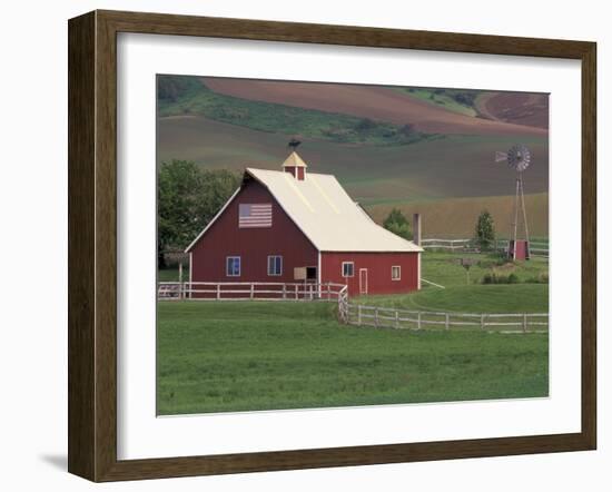 Barn and Windmill in Colfax, Palouse Region, Washington, USA-Adam Jones-Framed Premium Photographic Print