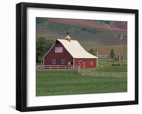 Barn and Windmill in Colfax, Palouse Region, Washington, USA-Adam Jones-Framed Premium Photographic Print