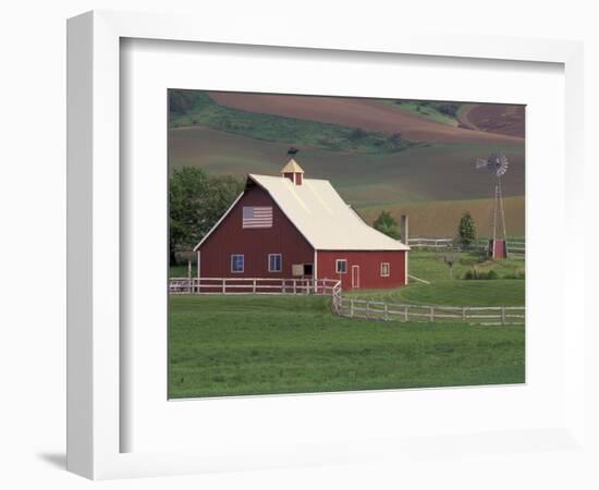 Barn and Windmill in Colfax, Palouse Region, Washington, USA-Adam Jones-Framed Photographic Print