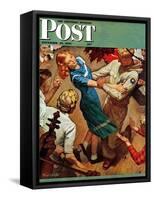 "Barn dance," Saturday Evening Post Cover, November 25, 1944-Mead Schaeffer-Framed Stretched Canvas