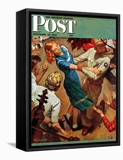 "Barn dance," Saturday Evening Post Cover, November 25, 1944-Mead Schaeffer-Framed Stretched Canvas