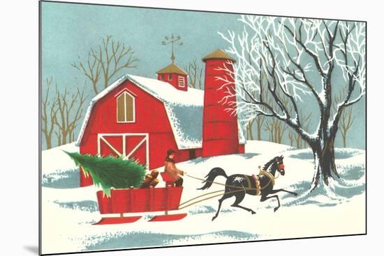 Barn, Horse-Drawn Sleigh-null-Mounted Art Print