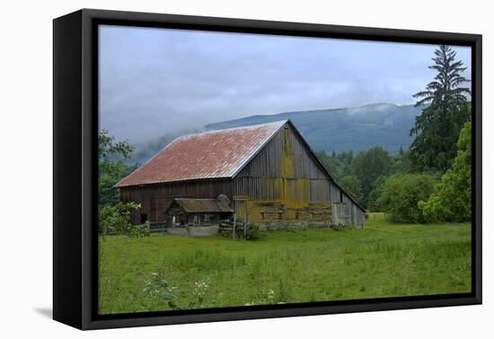 Barn in the Mist-George Johnson-Framed Stretched Canvas