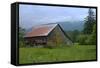 Barn in the Mist-George Johnson-Framed Stretched Canvas