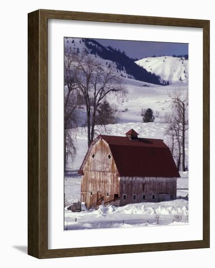 Barn in Winter, Methow Valley, Washington, USA-William Sutton-Framed Photographic Print