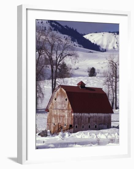 Barn in Winter, Methow Valley, Washington, USA-William Sutton-Framed Photographic Print