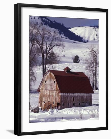 Barn in Winter, Methow Valley, Washington, USA-William Sutton-Framed Photographic Print