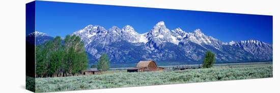 Barn on Plain Before Mountains, Grand Teton National Park, Wyoming, USA-null-Stretched Canvas