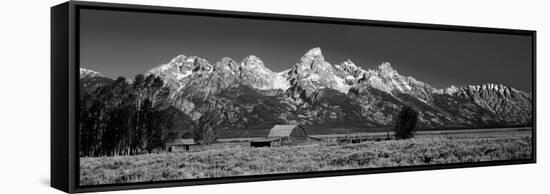 Barn on Plain before Mountains, Grand Teton National Park, Wyoming, USA-null-Framed Stretched Canvas