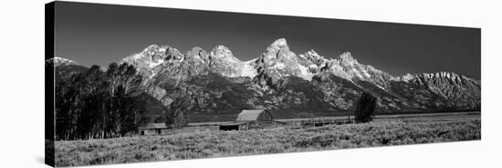 Barn on Plain before Mountains, Grand Teton National Park, Wyoming, USA-null-Stretched Canvas