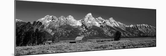 Barn on Plain before Mountains, Grand Teton National Park, Wyoming, USA-null-Mounted Photographic Print