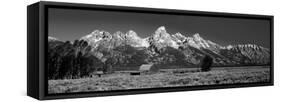 Barn on Plain before Mountains, Grand Teton National Park, Wyoming, USA-null-Framed Stretched Canvas