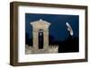 Barn Owl (Tyto Alba) Flying over a Church in Pitigliano, Tuscany, Italy-Angelo Gandolfi-Framed Photographic Print