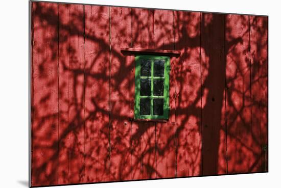 Barn, Red, Green Window, Shadow of a Tree-Uwe Steffens-Mounted Photographic Print