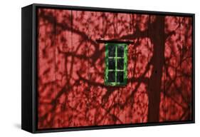 Barn, Red, Green Window, Shadow of a Tree-Uwe Steffens-Framed Stretched Canvas