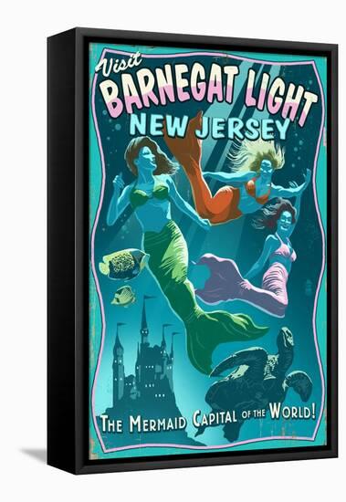 Barnegat Light, New Jersey - Mermaids Vintage Sign-Lantern Press-Framed Stretched Canvas