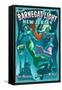 Barnegat Light, New Jersey - Mermaids Vintage Sign-Lantern Press-Framed Stretched Canvas