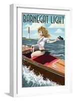 Barnegat Light, New Jersey - Pinup Girl Boating-Lantern Press-Framed Art Print