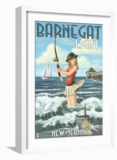 Barnegat Light, New Jersey - Pinup Girl Fishing-Lantern Press-Framed Art Print