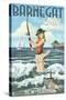 Barnegat Light, New Jersey - Pinup Girl Fishing-Lantern Press-Stretched Canvas