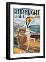 Barnegat Light, New Jersey - Pinup Girl Sailing-Lantern Press-Framed Art Print