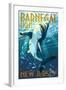 Barnegat Light, New Jersey - Stylized Shark-Lantern Press-Framed Art Print