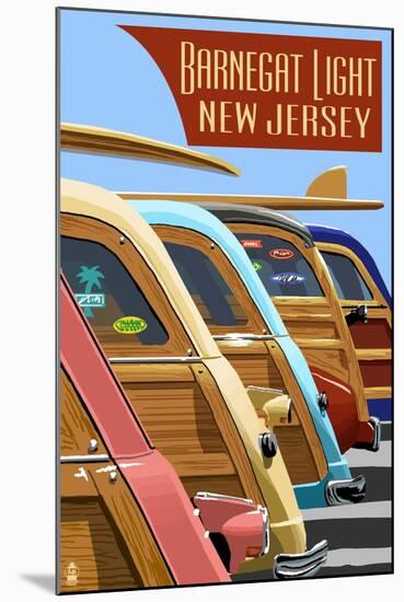 Barnegat Light, New Jersey - Woodies Lined Up-Lantern Press-Mounted Art Print