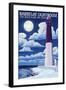 Barnegat Lighthouse - Snow Scene - New Jersey Shore-Lantern Press-Framed Art Print