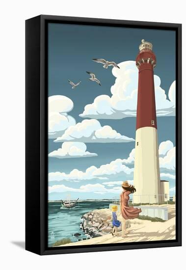 Barnegat Lighthouse-Lantern Press-Framed Stretched Canvas