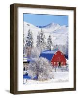 Barns in winter, Methow Valley, Washington, USA-Charles Gurche-Framed Photographic Print