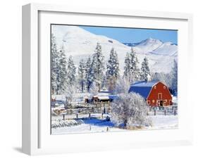 Barns in winter, Methow Valley, Washington, USA-Charles Gurche-Framed Premium Photographic Print