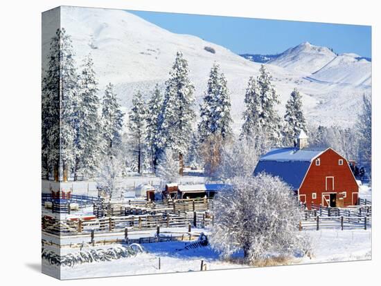 Barns in winter, Methow Valley, Washington, USA-Charles Gurche-Stretched Canvas