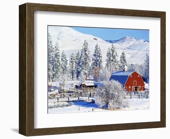 Barns in winter, Methow Valley, Washington, USA-Charles Gurche-Framed Photographic Print