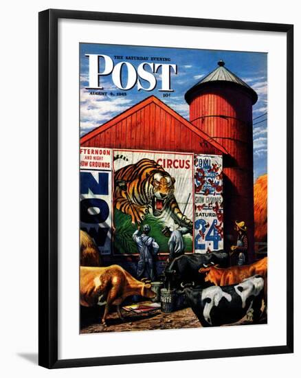 "Barnside Circus Poster," Saturday Evening Post Cover, August 4, 1945-Stevan Dohanos-Framed Giclee Print