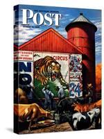 "Barnside Circus Poster," Saturday Evening Post Cover, August 4, 1945-Stevan Dohanos-Stretched Canvas