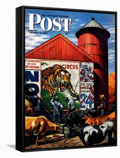 "Barnside Circus Poster," Saturday Evening Post Cover, August 4, 1945-Stevan Dohanos-Framed Stretched Canvas