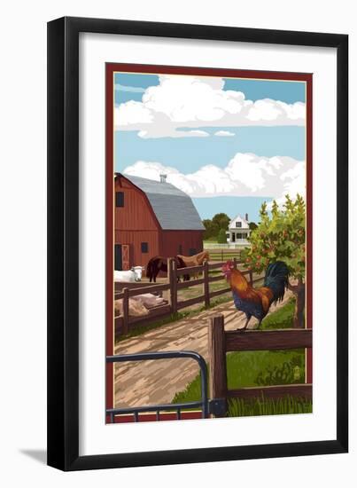 Barnyard Scene-Lantern Press-Framed Art Print