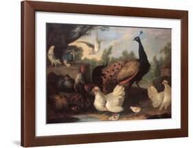 Barnyard with Chickens-Melchior d'Hondecoeter-Framed Art Print