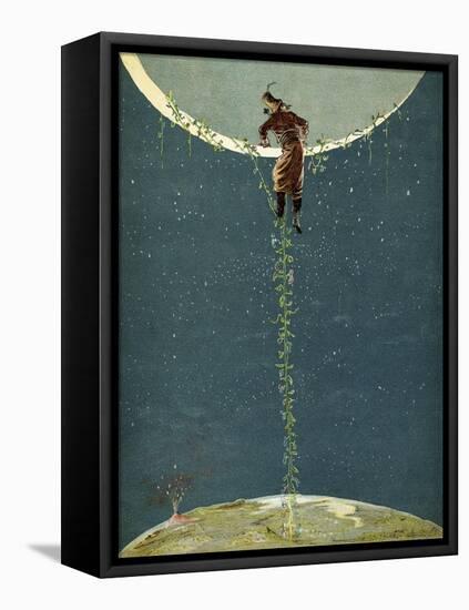 Baron Munchausen Climbs Up to the Moon by Way of a Turkey Bean Plant, from 'The Adventures of…-Alphonse Adolphe Bichard-Framed Stretched Canvas