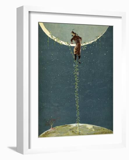 Baron Munchausen Climbs Up to the Moon by Way of a Turkey Bean Plant, from 'The Adventures of…-Alphonse Adolphe Bichard-Framed Giclee Print