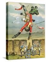 Baron Munchausen Flying over the Enemy Lines on a Cannon Ball-null-Stretched Canvas