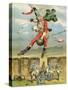 Baron Munchausen Flying over the Enemy Lines on a Cannon Ball-null-Stretched Canvas