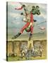 Baron Munchausen Flying over the Enemy Lines on a Cannon Ball-null-Stretched Canvas