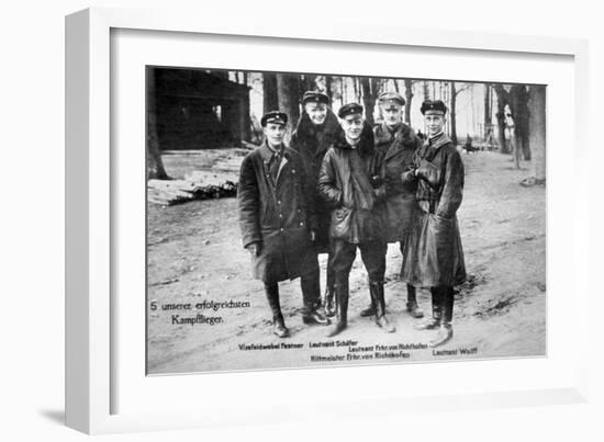 Baron Von Richthofen with Fellow Pilots, Including His Brother Lothar-German photographer-Framed Giclee Print