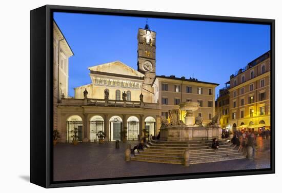 Baroque Fountain and Santa Maria in Trastevere at Night-Stuart Black-Framed Stretched Canvas