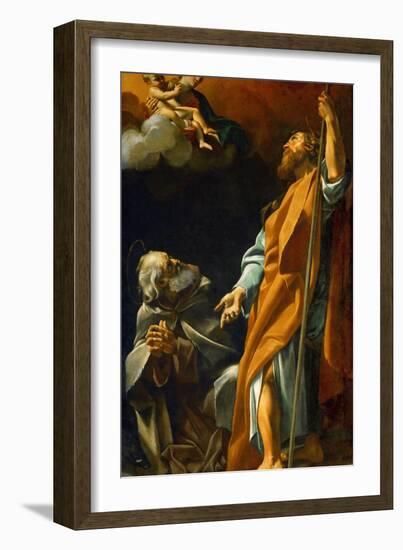 Baroque : La Vierge Marie Apparait a Saint Jacques Et Saint Antoine Abbe - Virgin Mary Appears to S-Giovanni Lanfranco-Framed Giclee Print