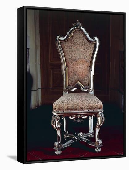 Baroque Style Chair with Upholstered High Back, Carved and Gilt Wood, Soragna Castle-null-Framed Stretched Canvas